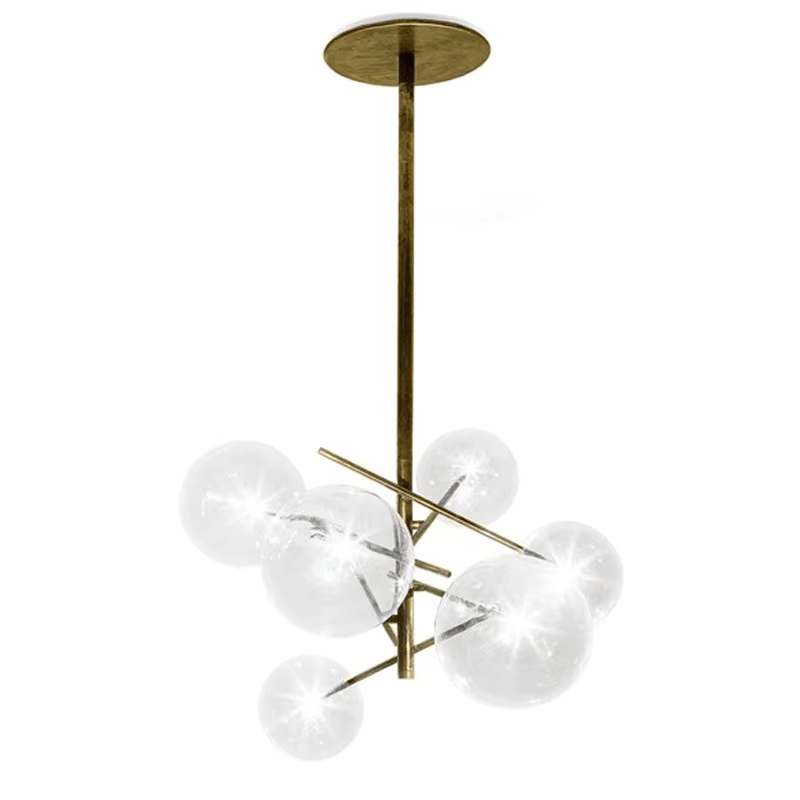 6 Light Sputnik Chandelier In Antique Brass Finish With Clear Glass Spheric Shades And Adjustable Arms