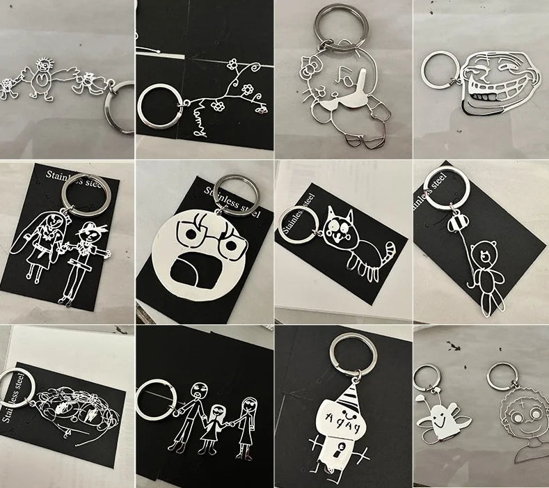 Key rings Personalised, Personalised Keyrings of Children Drawing  Gifts