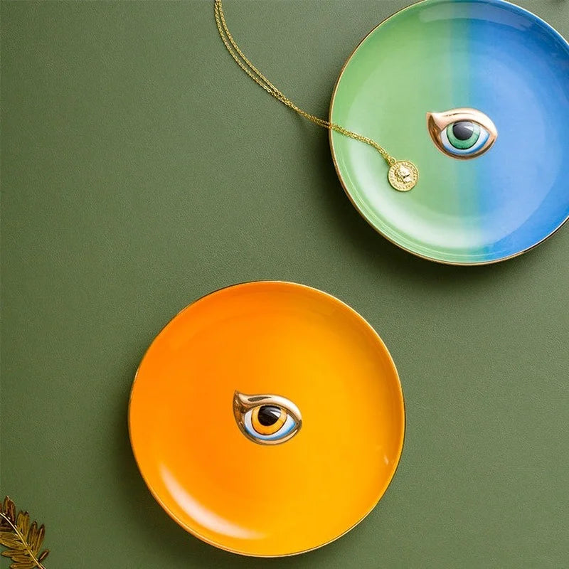 jewelry plate small tray decor ceramic porcelain pattern tray evil eye