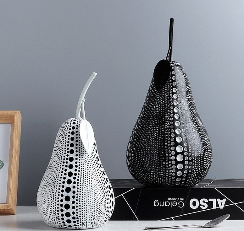 apple and pear ornaments black and white living room decor