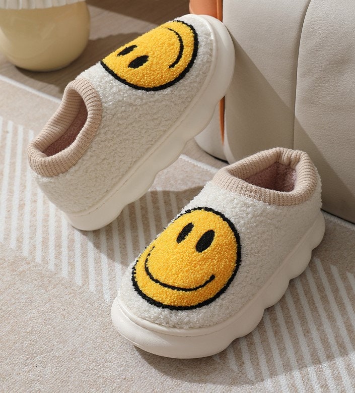 smiley face house shoes yellow smiley face slippers curly shearl slipper